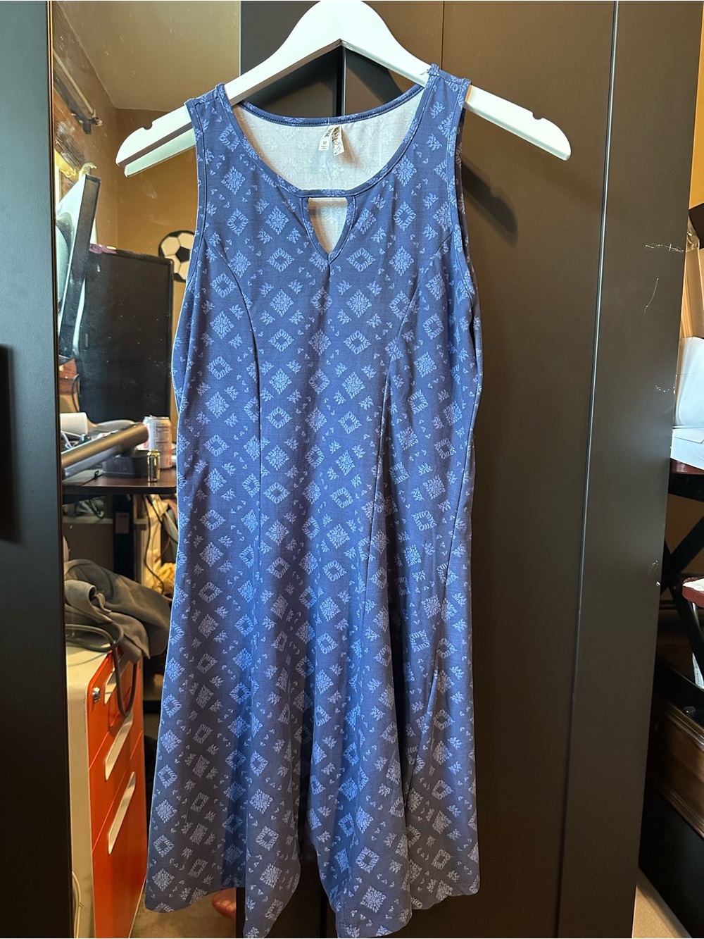 Mudd Blue Printed Sleeveless Fit & Flare Dress Keyhole Neck M